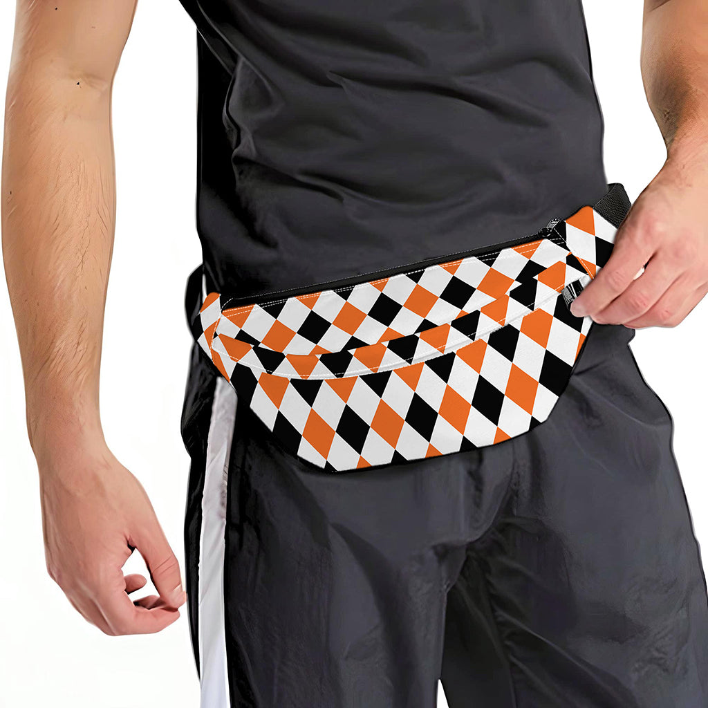 White Black And Orange Harlequin Print Fanny Pack