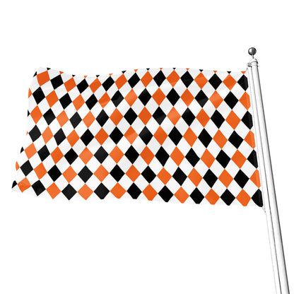 White Black And Orange Harlequin Print Flag