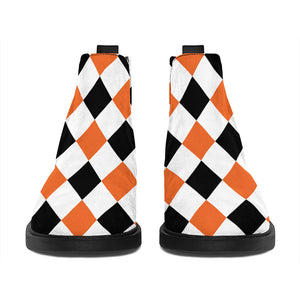 White Black And Orange Harlequin Print Flat Ankle Boots