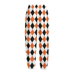 White Black And Orange Harlequin Print Fleece Lined Knit Pants