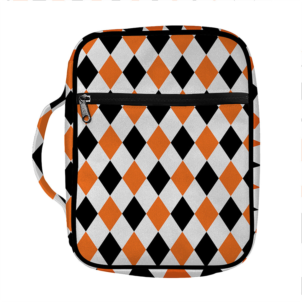 White Black And Orange Harlequin Print Front Pocket Bible Bag