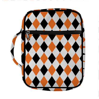 White Black And Orange Harlequin Print Front Pocket Bible Bag
