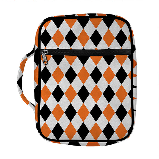 White Black And Orange Harlequin Print Front Pocket Bible Bag