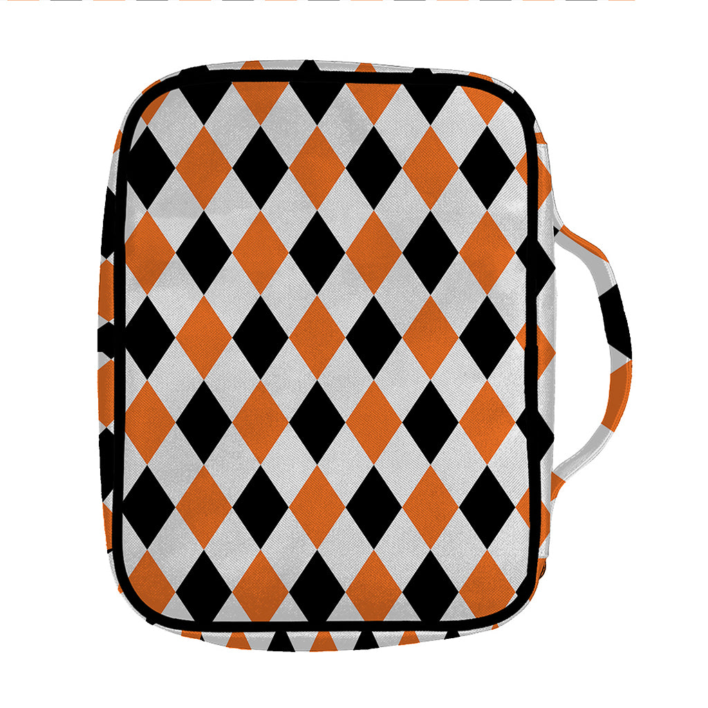 White Black And Orange Harlequin Print Front Pocket Bible Bag