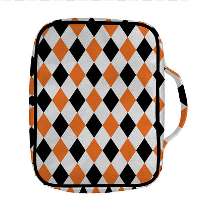 White Black And Orange Harlequin Print Front Pocket Bible Bag