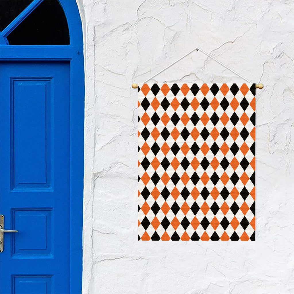 White Black And Orange Harlequin Print Garden Flag