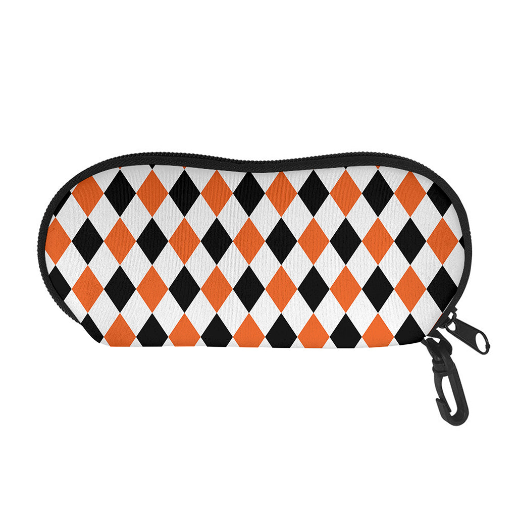 White Black And Orange Harlequin Print Glasses Case