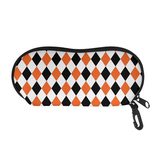 White Black And Orange Harlequin Print Glasses Case
