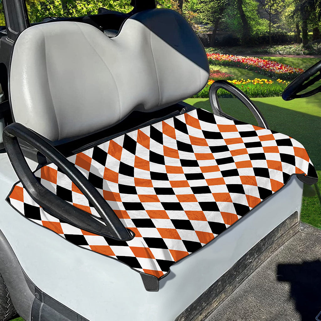 White Black And Orange Harlequin Print Golf Cart Seat Cover