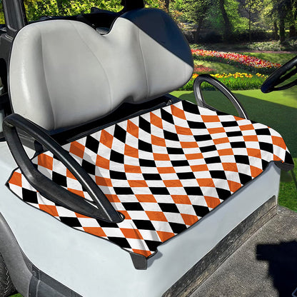 White Black And Orange Harlequin Print Golf Cart Seat Cover