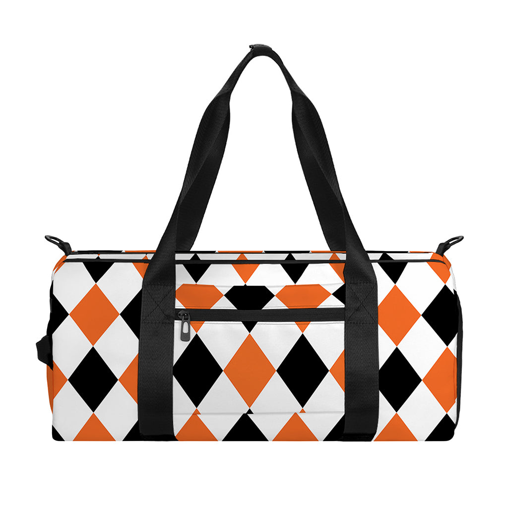 White Black And Orange Harlequin Print Gym Bag