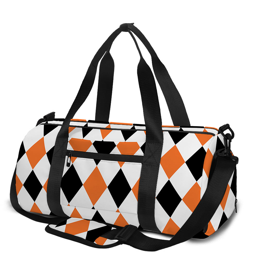 White Black And Orange Harlequin Print Gym Bag