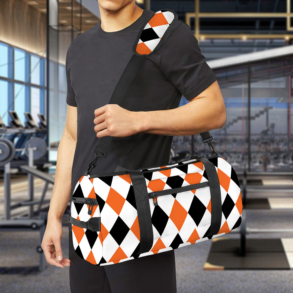 White Black And Orange Harlequin Print Gym Bag
