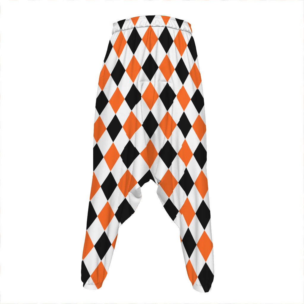 White Black And Orange Harlequin Print Hammer Pants