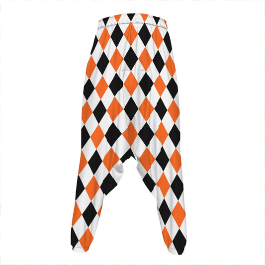 White Black And Orange Harlequin Print Hammer Pants