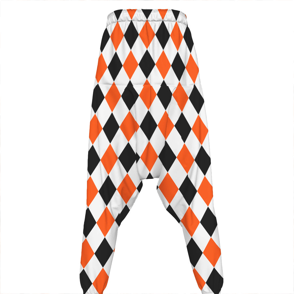 White Black And Orange Harlequin Print Hammer Pants
