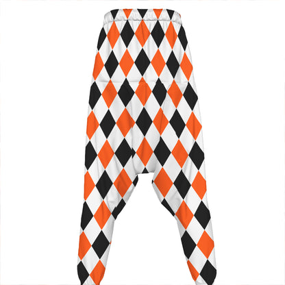 White Black And Orange Harlequin Print Hammer Pants
