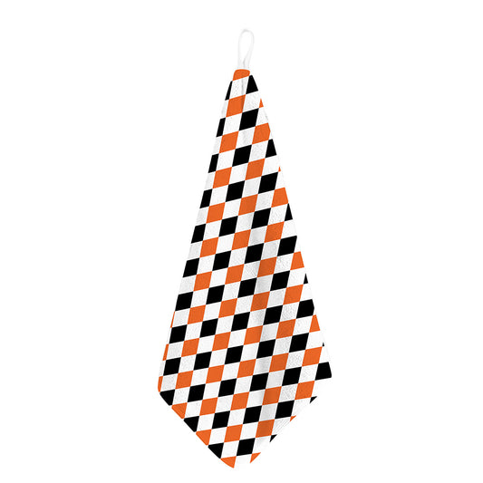 White Black And Orange Harlequin Print Hand Towel