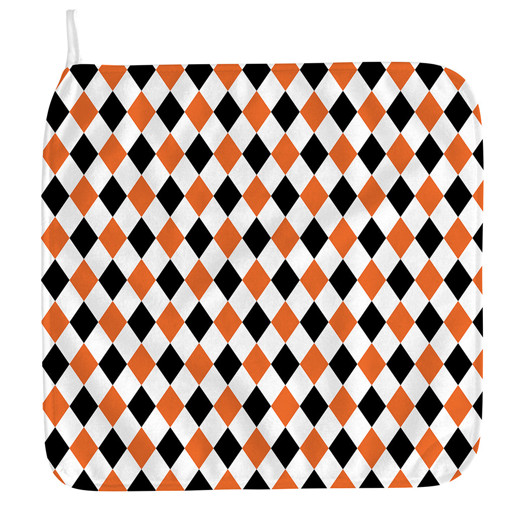 White Black And Orange Harlequin Print Hand Towel