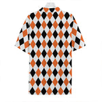 White Black And Orange Harlequin Print Hawaiian Shirt