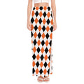 White Black And Orange Harlequin Print High Slit Maxi Skirt