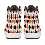 White Black And Orange Harlequin Print High Top Leather Sneakers