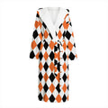 White Black And Orange Harlequin Print Hooded Bathrobe