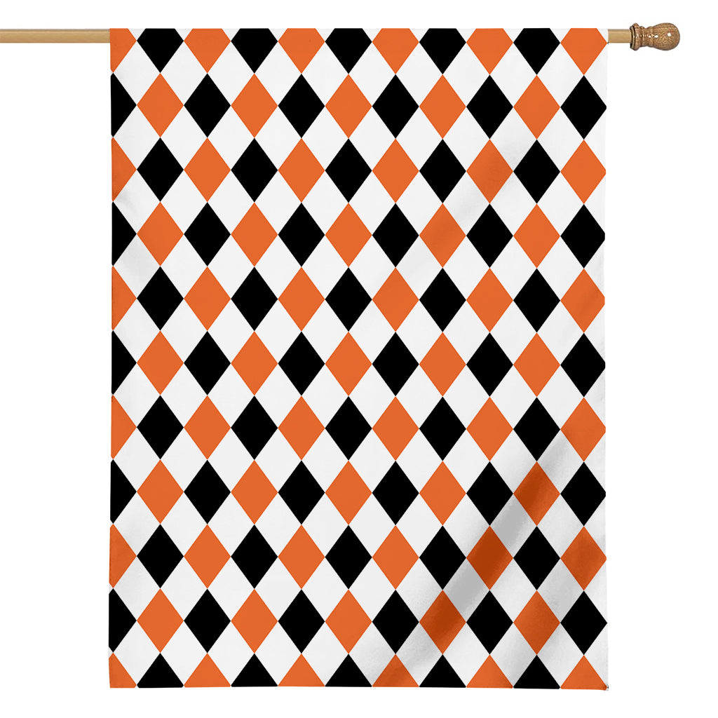 White Black And Orange Harlequin Print House Flag