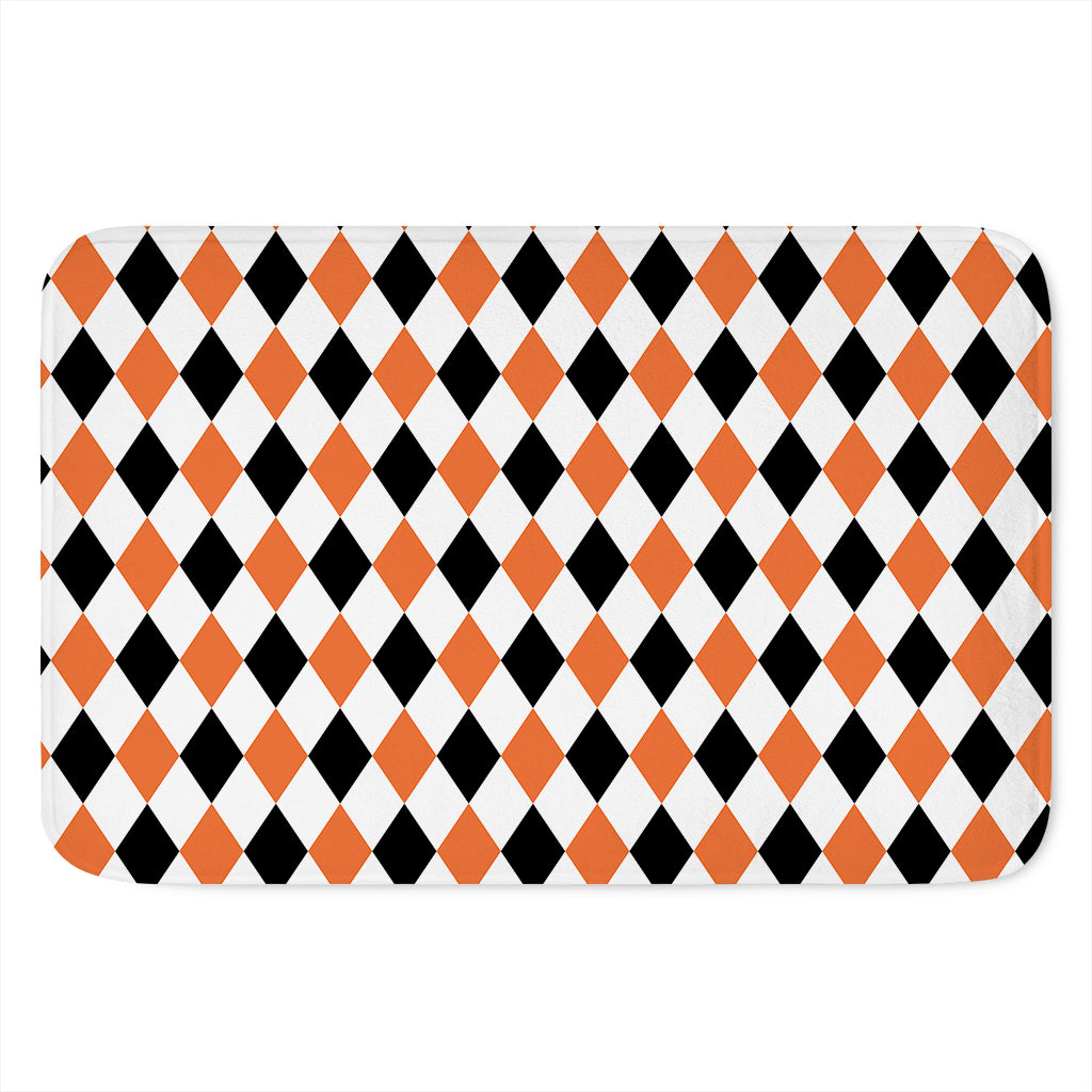 White Black And Orange Harlequin Print Indoor Door Mat