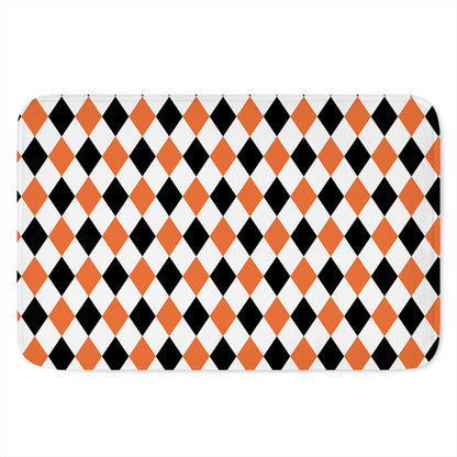 White Black And Orange Harlequin Print Indoor Door Mat