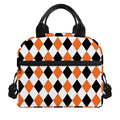 White Black And Orange Harlequin Print Insulated Lunch Bag