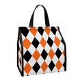 White Black And Orange Harlequin Print Insulated Lunch Tote