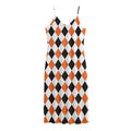 White Black And Orange Harlequin Print Jersey Midi Cami Dress