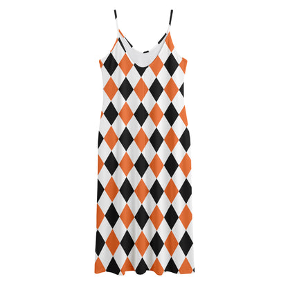 White Black And Orange Harlequin Print Jersey Midi Cami Dress