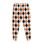 White Black And Orange Harlequin Print Jogger Pants