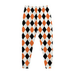 White Black And Orange Harlequin Print Jogger Pants