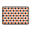 White Black And Orange Harlequin Print Kitchen Mat
