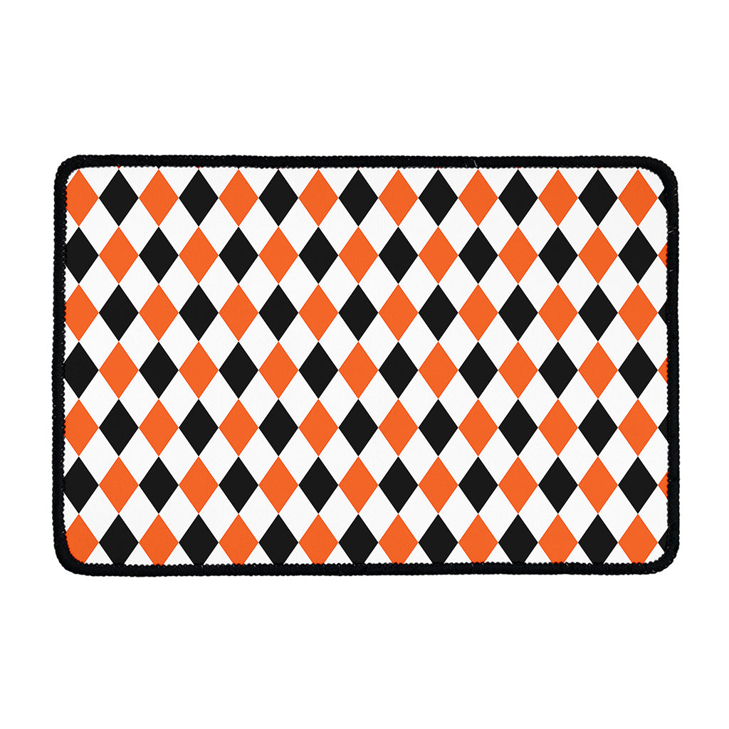 White Black And Orange Harlequin Print Kitchen Mat