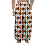 White Black And Orange Harlequin Print Lantern Pants