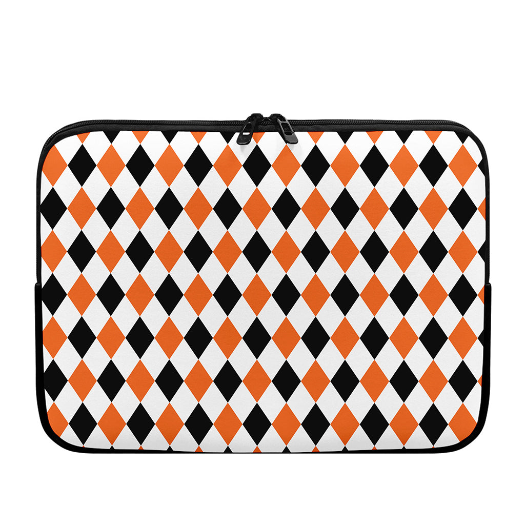 White Black And Orange Harlequin Print Laptop Sleeve
