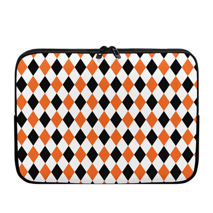 White Black And Orange Harlequin Print Laptop Sleeve