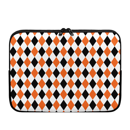 White Black And Orange Harlequin Print Laptop Sleeve