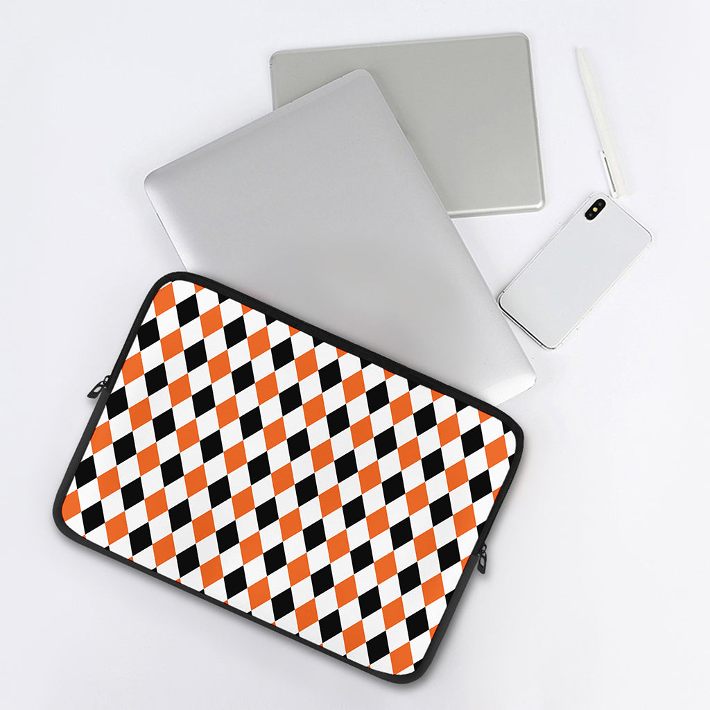 White Black And Orange Harlequin Print Laptop Sleeve