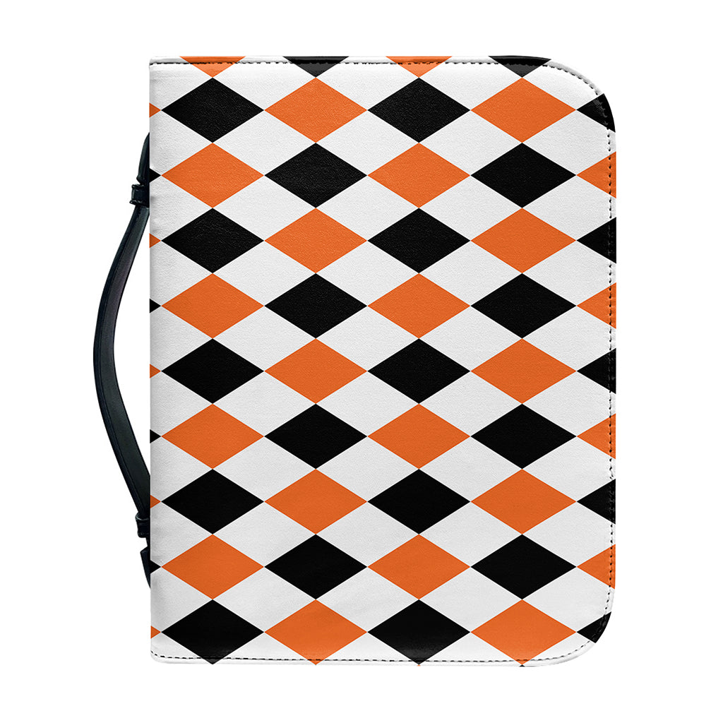 White Black And Orange Harlequin Print Leather Bible Cover