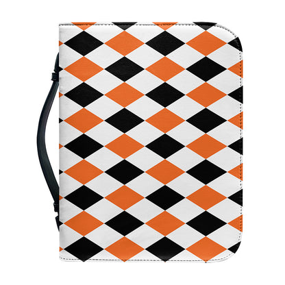 White Black And Orange Harlequin Print Leather Bible Cover