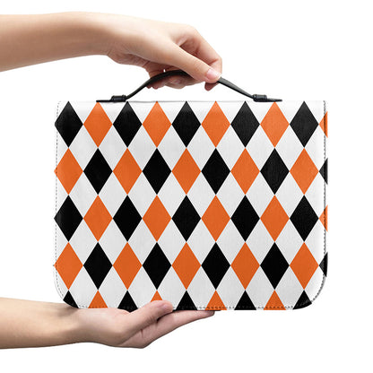 White Black And Orange Harlequin Print Leather Bible Cover