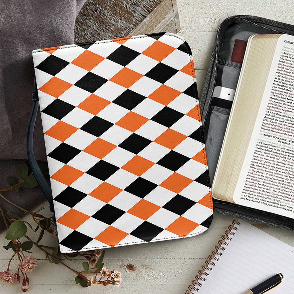 White Black And Orange Harlequin Print Leather Bible Cover
