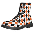 White Black And Orange Harlequin Print Lace-Up Boots