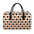 White Black And Orange Harlequin Print Leather Duffel Bag