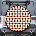 White Black And Orange Harlequin Print Leather Spare Tire Cover